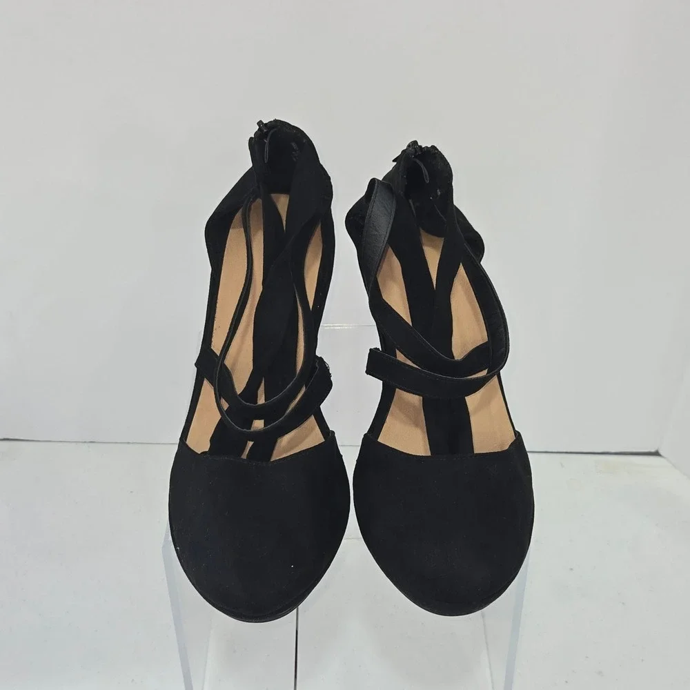 Torrid Black Faux Suede Lace Up Platform Wedge Heels Shoes 10.5 WW 15870447
